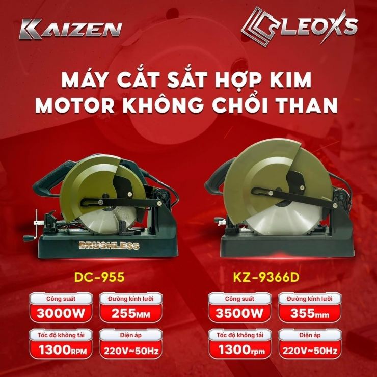 Máy cắt sắt lưỡi hợp kim 255mm KAIZEN DC-955 Brushless