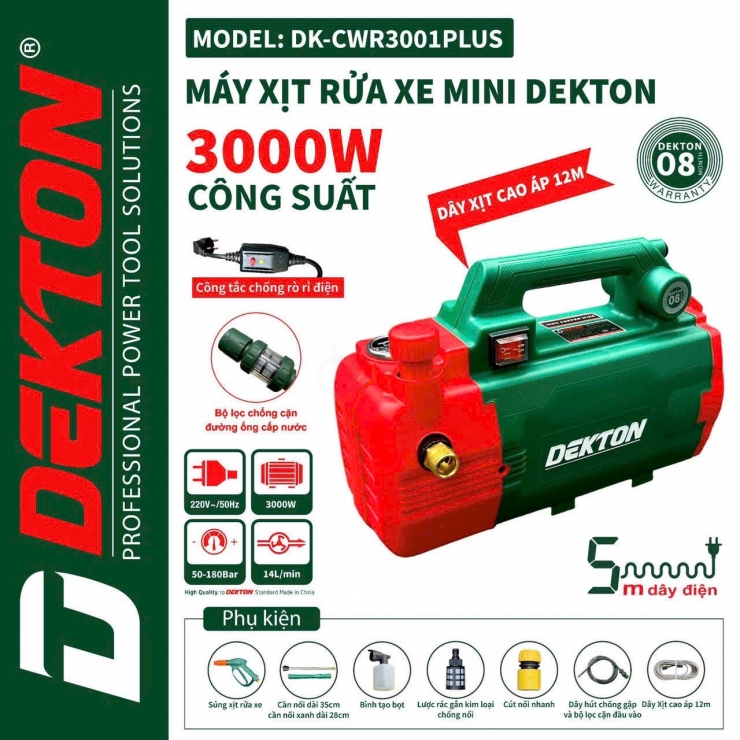 Máy rửa xe 3000W Dekton DK-CWR3001PLUS có chính áp