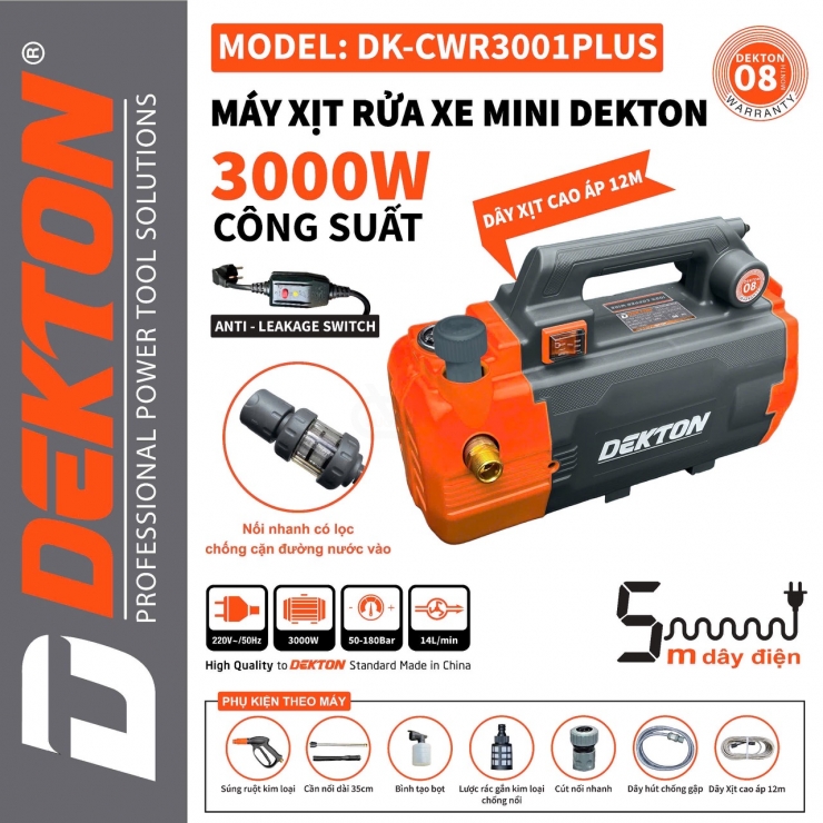 Máy rửa xe 3000W Dekton DK-CWR3001PLUS có chính áp