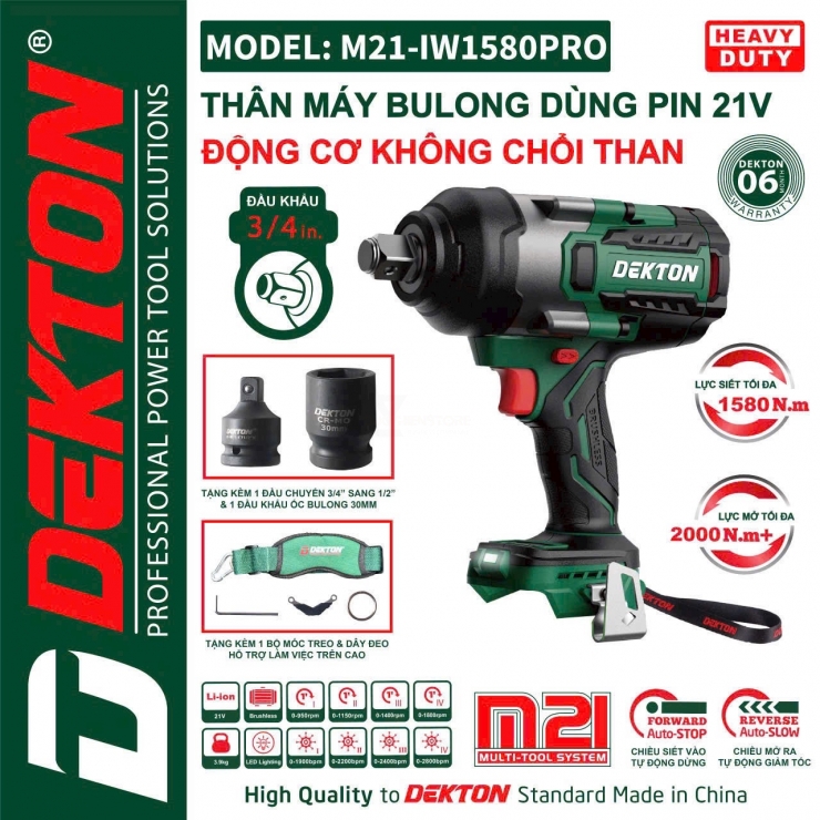 Máy siết bulong 3/4 inch Pin 21V Dekton M21-IW1580PRO