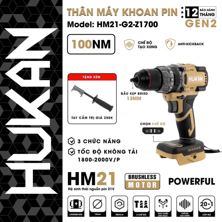 Thân máy khoan Pin Hukan HM21-G2-Z1700