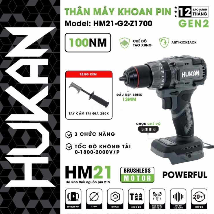 Thân máy khoan Pin Hukan HM21-G2-Z1700