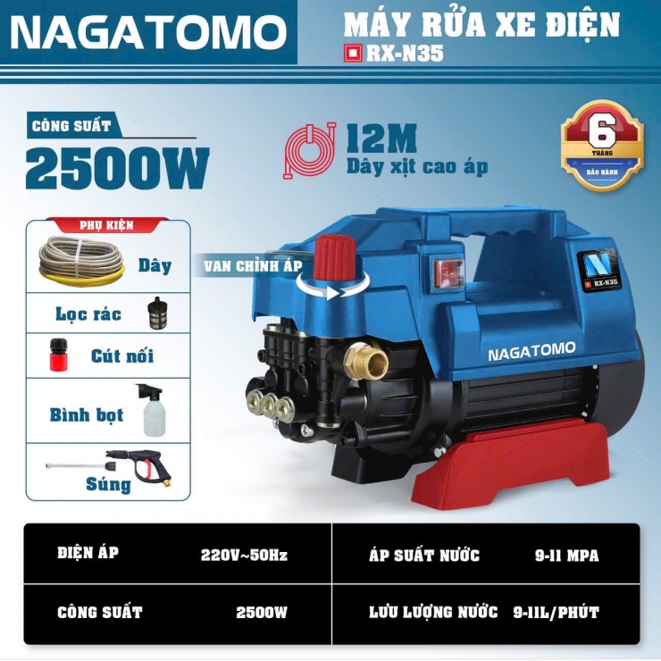 Máy rửa xe chỉnh áp  2500W NAGATOMO RX-N35