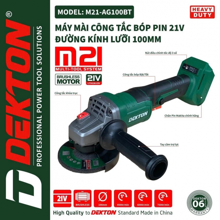 Máy mài góc Pin 21V Dekton M21-AG100BT Brushless