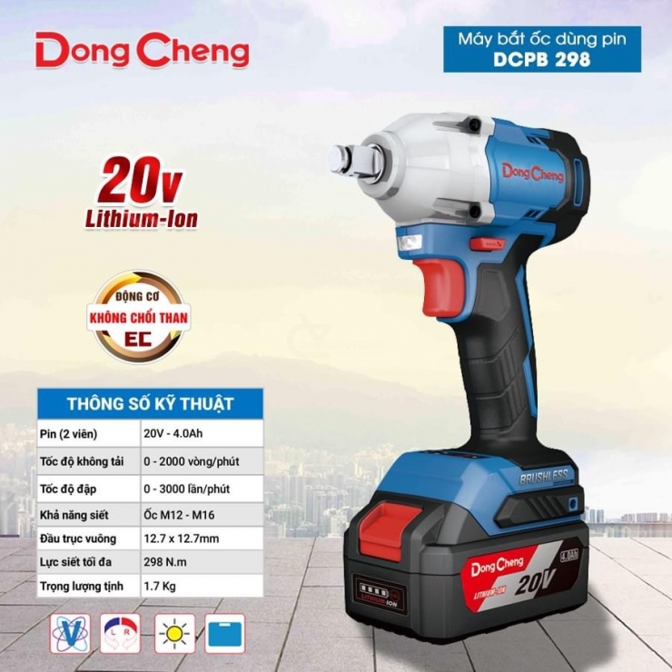 Máy bắn bulong 298Nm Pin 20V Dongcheng DCPB 298 ( chưa Pin & Sạc )
