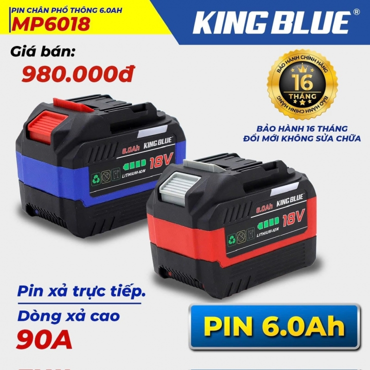 Pin 18V Kingblue MP6018 ( 15cell 6.0Ah xả 90A )