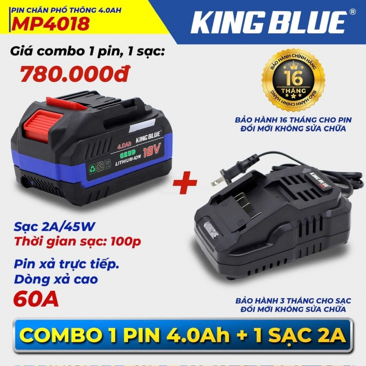 Pin 18V Kingblue 4.0Ah MP4018 ( 10cell xả 60A )