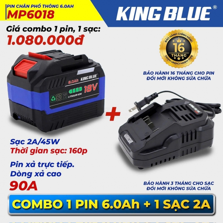 Pin 18V Kingblue MP6018 ( 15cell 6.0Ah xả 90A )