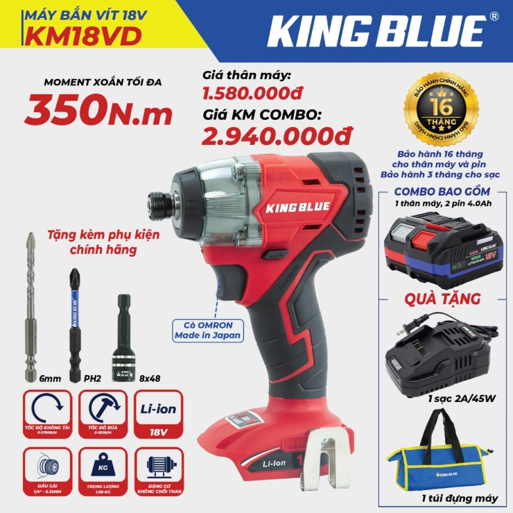 Máy bắt vít Pin 350Nm Kingble KM18VD 