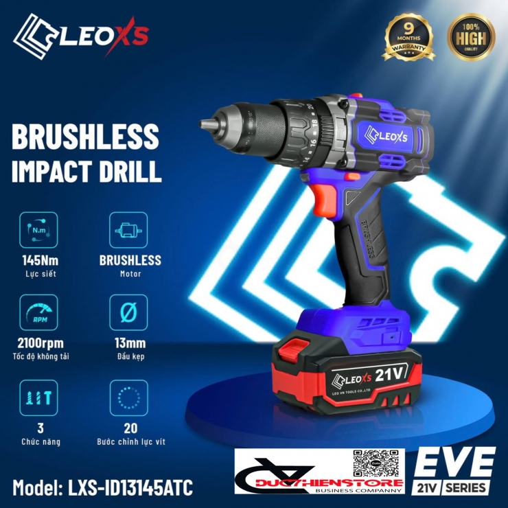 Máy khoan Pin 145Nm LEOxs LXS-ID13145ATC ( Tạo Xung & Antikick Back )