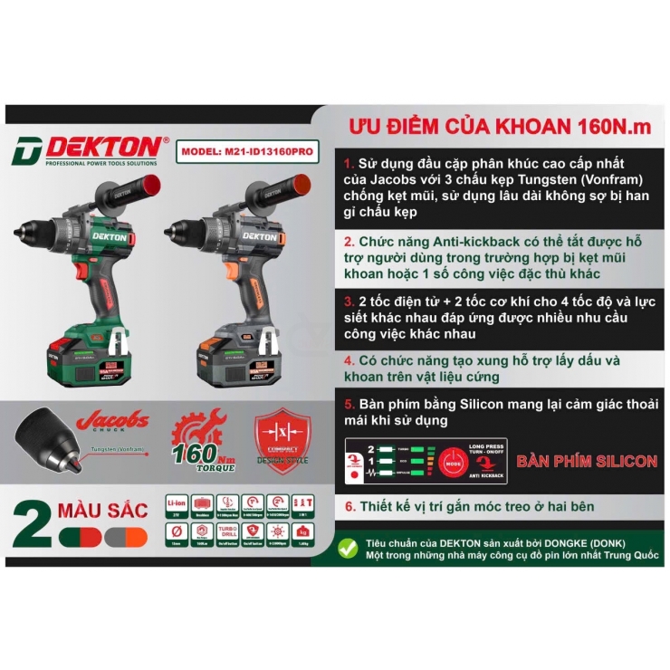 Máy khoan Pin 160Nm Dekton M21-ID13160Plus Brushless