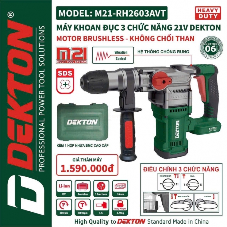 Máy khoan bê tông Pin Dekton M21-RH2603AVT dòng Hammer