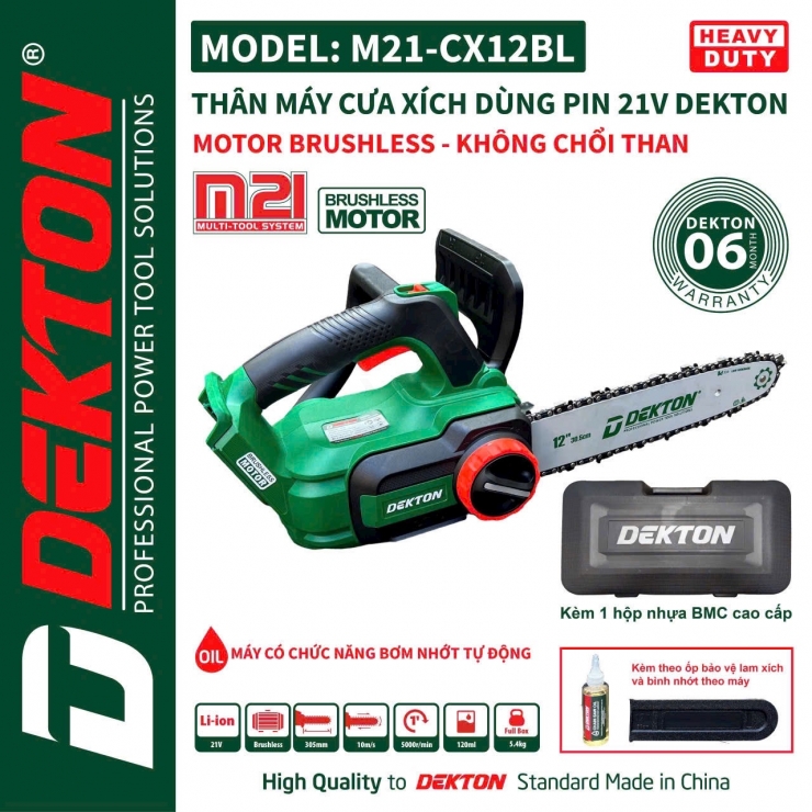 Máy cưa xích 12inch Pin 21V Dekton M21-CX12BL Brushless 