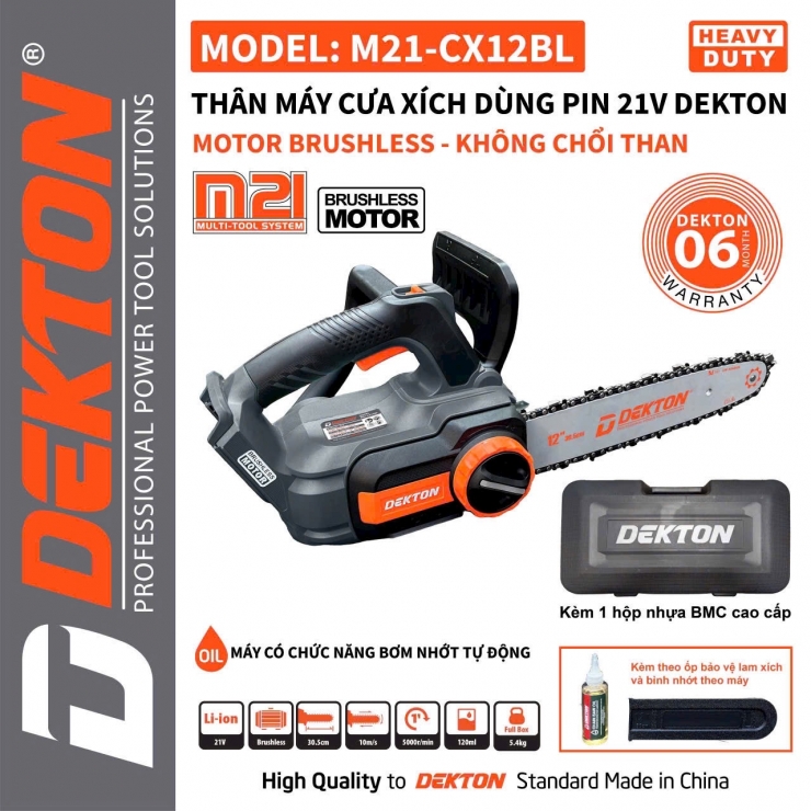 Máy cưa xích 12inch Pin 21V Dekton M21-CX12BL Brushless 