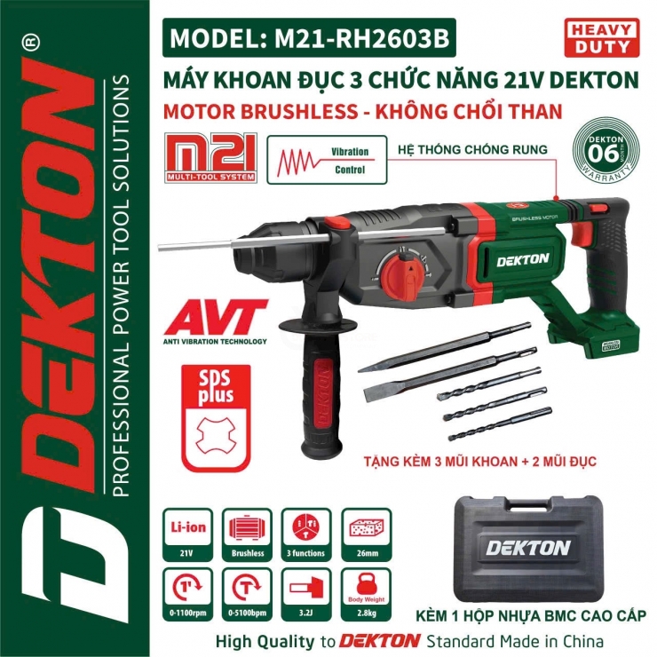 Máy khoan bê tông Pin 21V Dekton M21-RH2603B Brushless