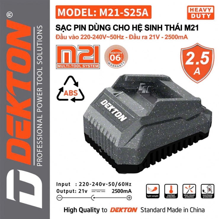 Đế sạc Pin 21V 2.5Ah Dekton M21-S25A 