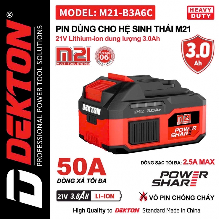 Pin 21V 3.0Ah Dekton M21-B3A6C 