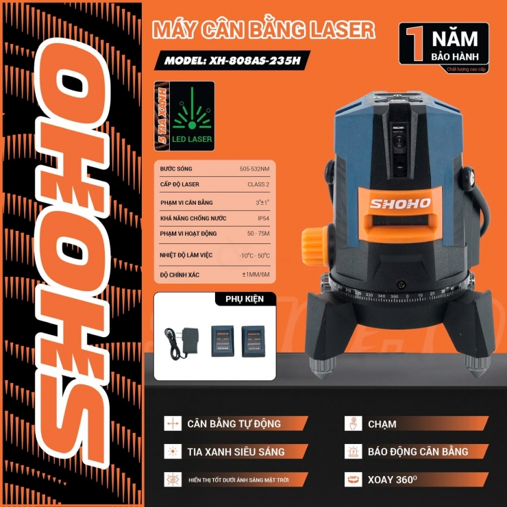 Máy cân bằng Laser 5 tia xanh SHOHO XH-808AS-235H