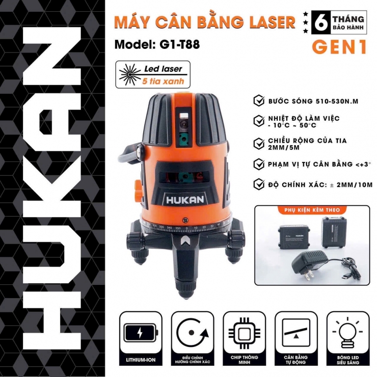 Máy cân bằng Laser 5 tia xanh Hukan HK-T88 