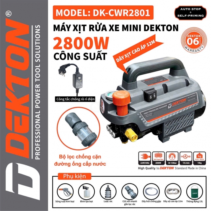 Máy xịt rửa xe 2800W Dekton DK-CWR2801 Chỉnh Áp