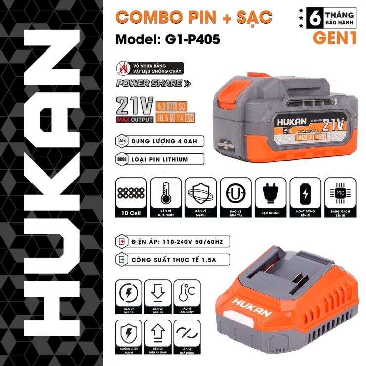 Sạc 21V 1.5Ah Hukan G2-ADT1515