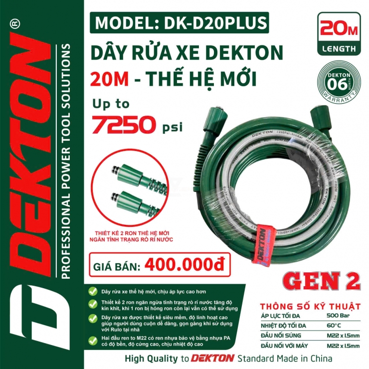 Dây rửa xe 10m áp cao Dekton DK-D10PLUS Gen 2