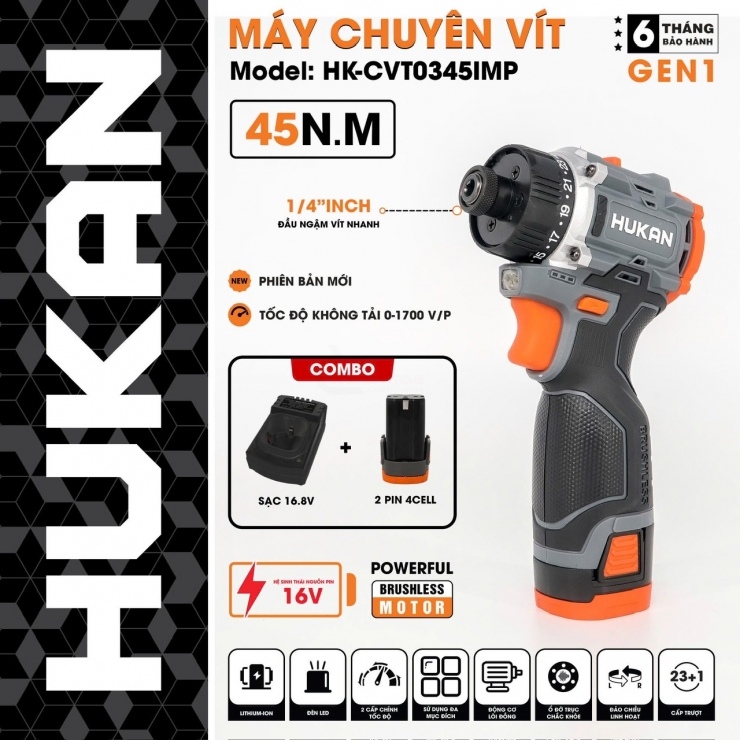 Máy bắn vít 16V Hukan HK-CVT0345IMP
