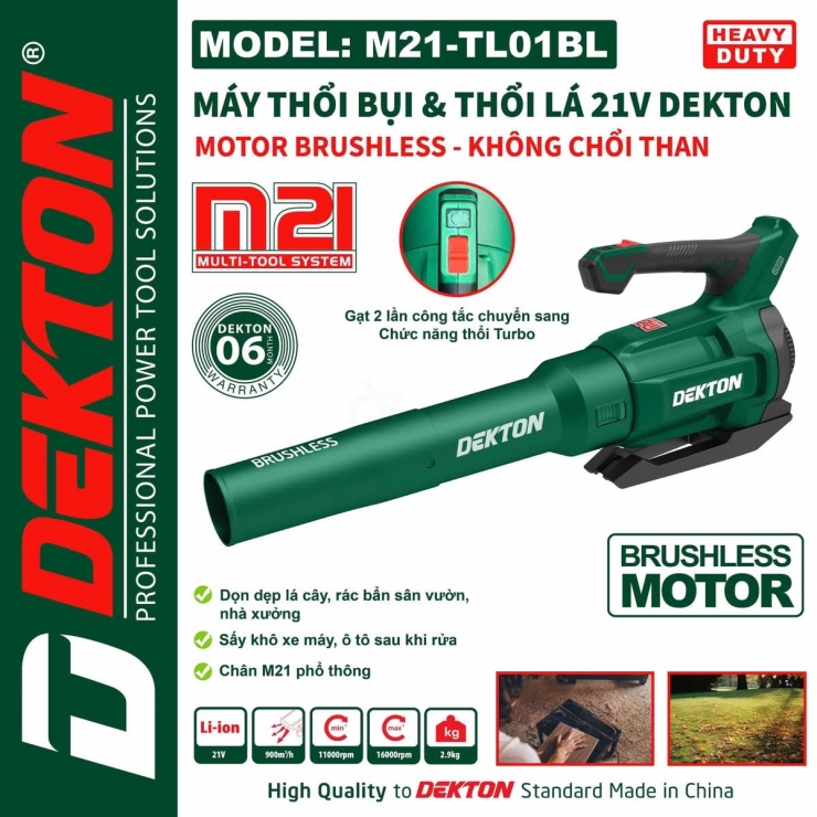 Máy thổi lá Pin 21V Dekton M21-TL01BL ( Turbo Brushless )