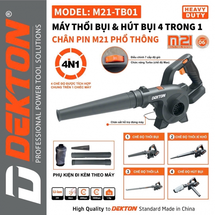 Máy thổi bụi Pin 21V Dekton M21-TB01 ( hút & thổi ) 