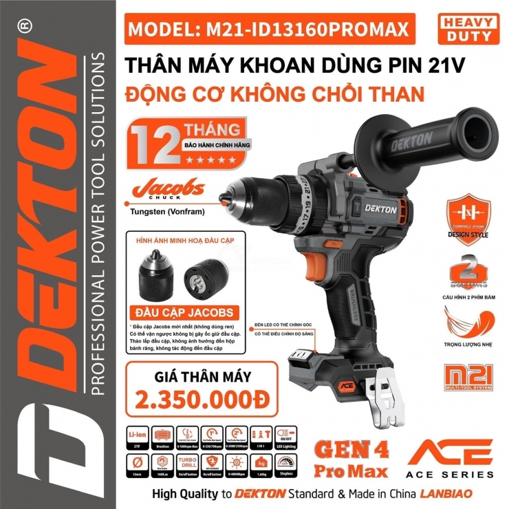 Máy khoan Pin 160Nm Dekton M21- ID13160PROMAX Gen 4