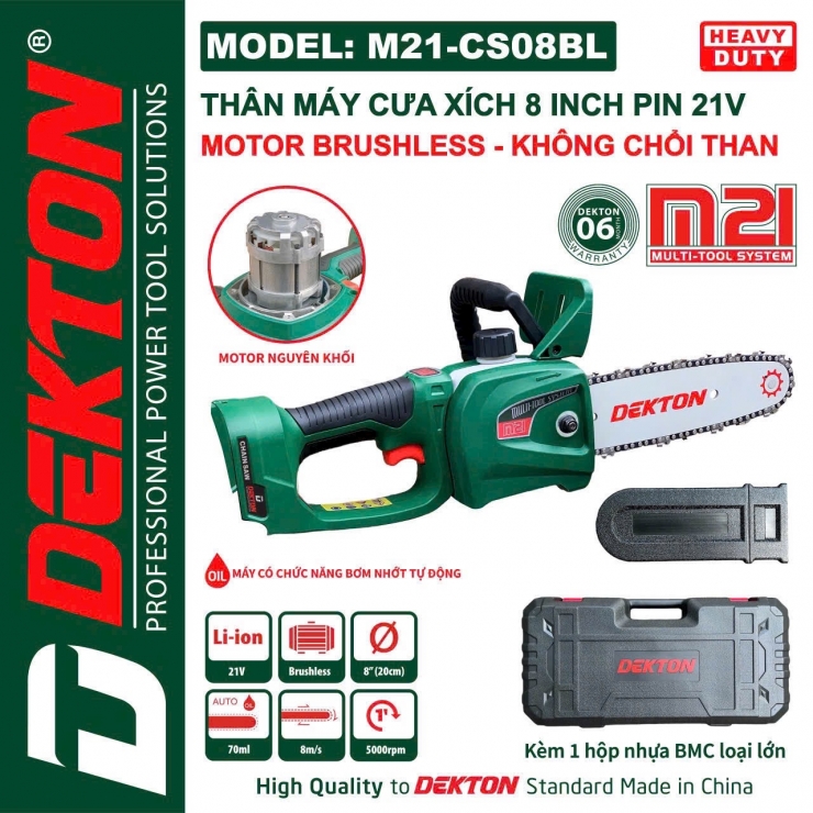 Máy cưa xích Pin 21V Dekton M21-CS08BL Brushless 8 inch