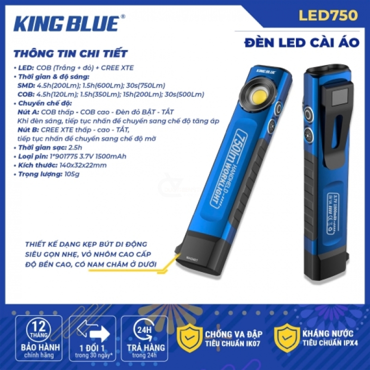Đèn Led Pin cài áo Kingblue LED750
