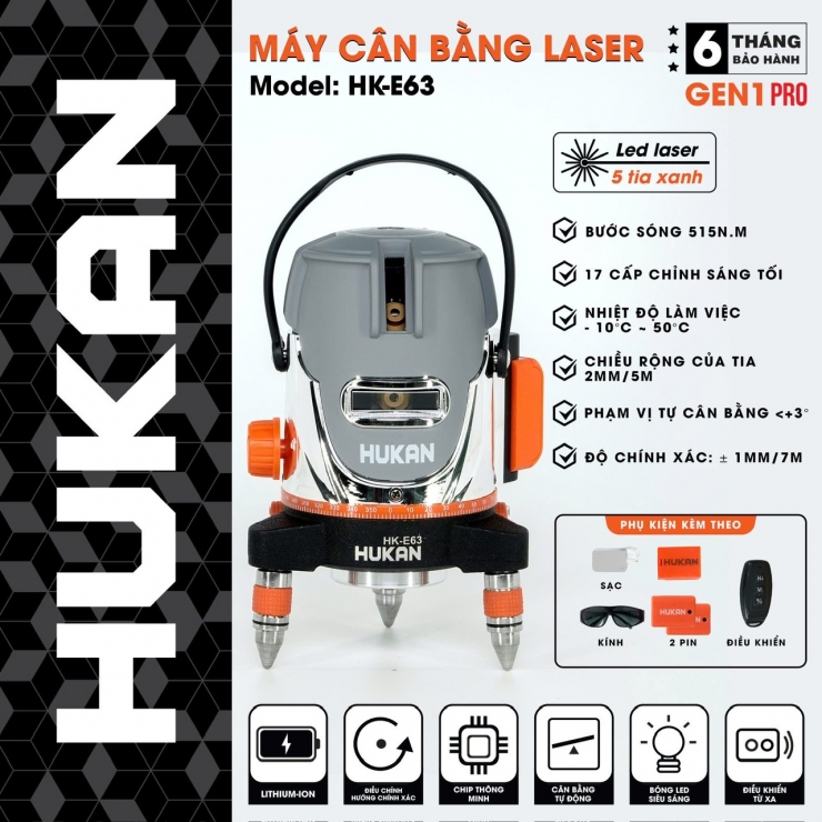 Máy cân bằng Laser 5 tia xanh Hukan HK-E63