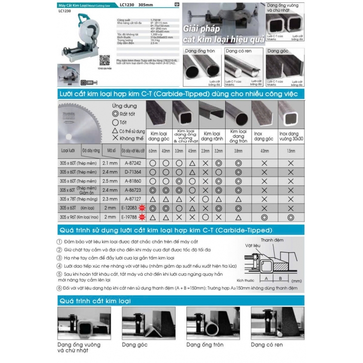 Máy cắt tua chậm 305mm Makita LC1230 1750W ( kèm lưỡi hợp kim )