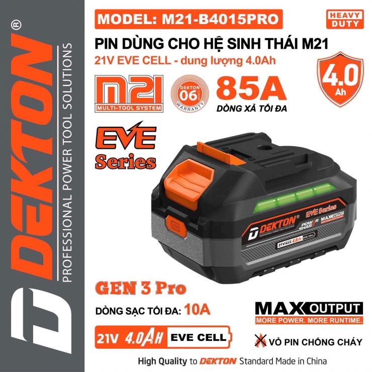 Pin 21V 4.0Ah Dekton M21-B4015PRO Gen 3