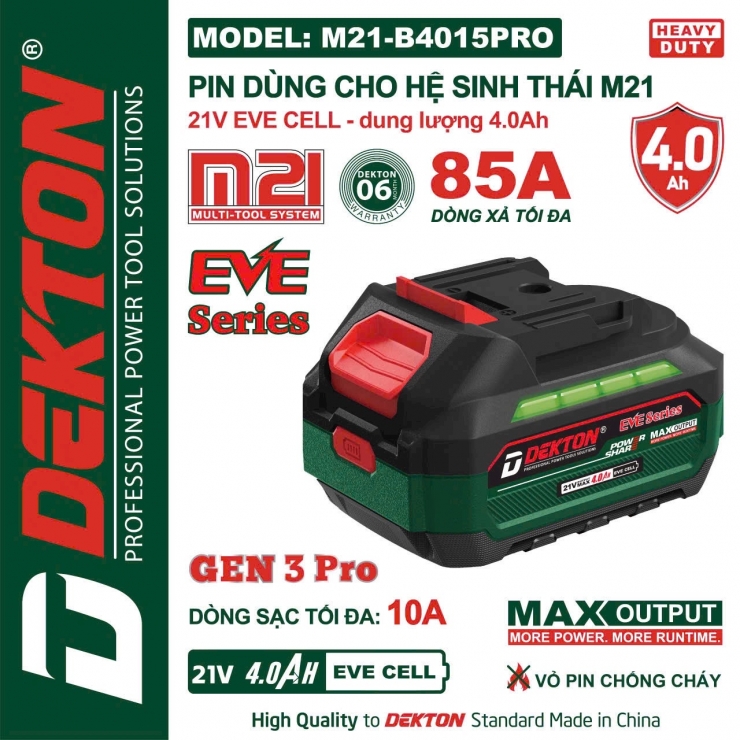 Pin 21V 4.0Ah Dekton M21-B4015PRO Gen 3