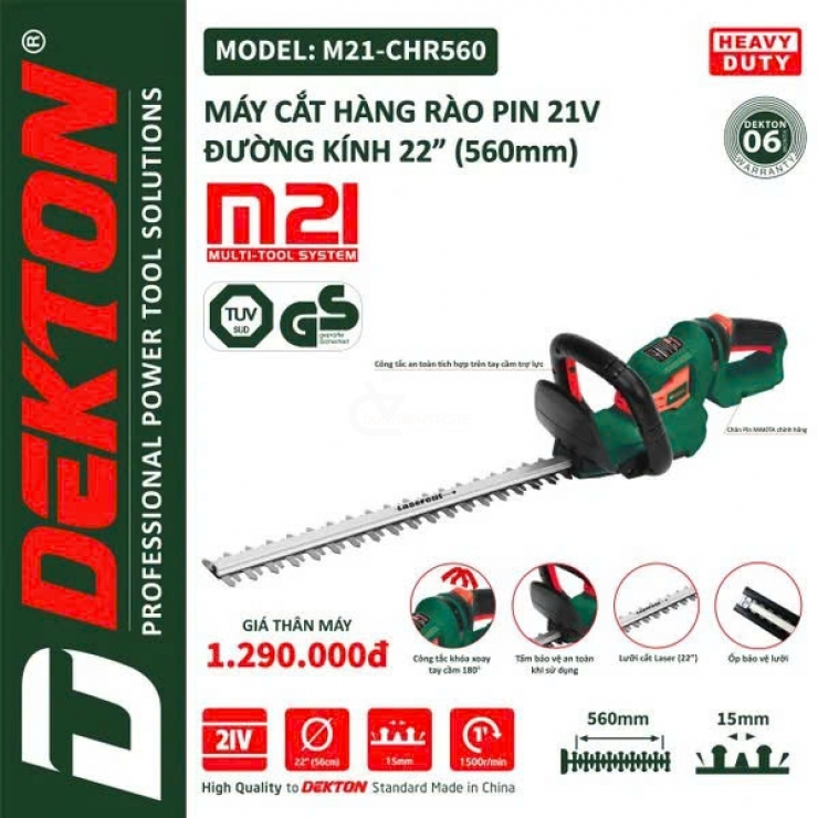 Máy cắt tỉa hàng rào Pin 21V Dekton M21-CHR560