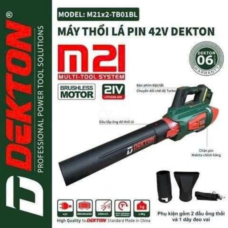 Máy thổi lá 42V Pin 21V x 2 Dekton M21x2-TB01BL Brushless