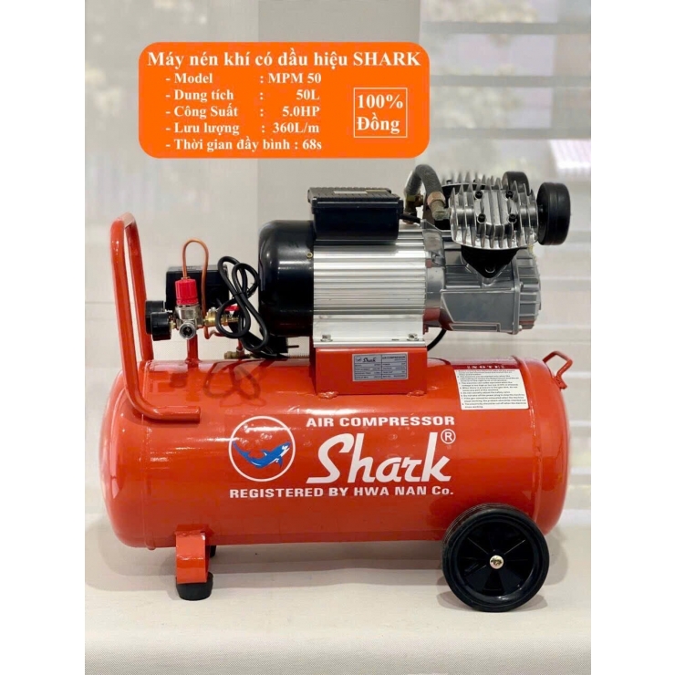 Máy nén khí 2 đầu nén bình 50 lít Shark MPM 50