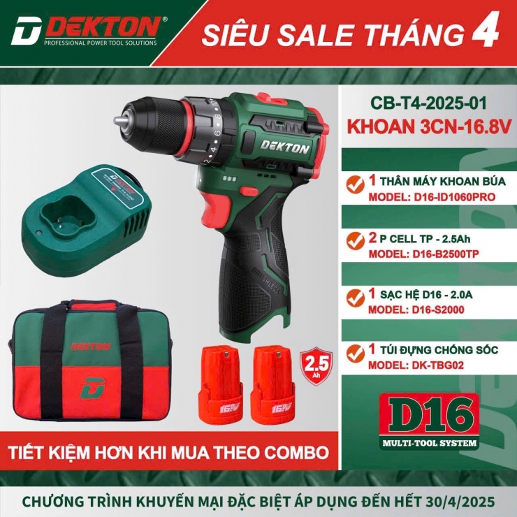 Máy khoan Pin 16V Dekton D16-ID1060PRO