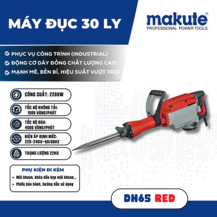 Máy đục 30mm Makute DH65 Red hammer 2200W