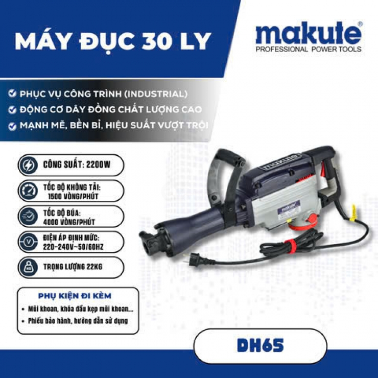 Máy đục 30mm Makute DH65 hammer 2200W