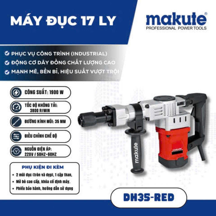 Máy đục bê tông 17 ly Makute DH35 Red 1900W