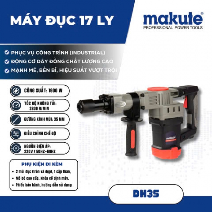 Máy đục bê tông 17 ly Makute DH35 1900W