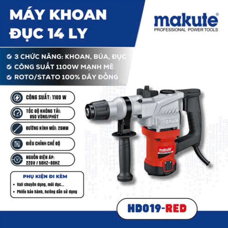 Máy khoan đục 14mm Makute HD019 1100W