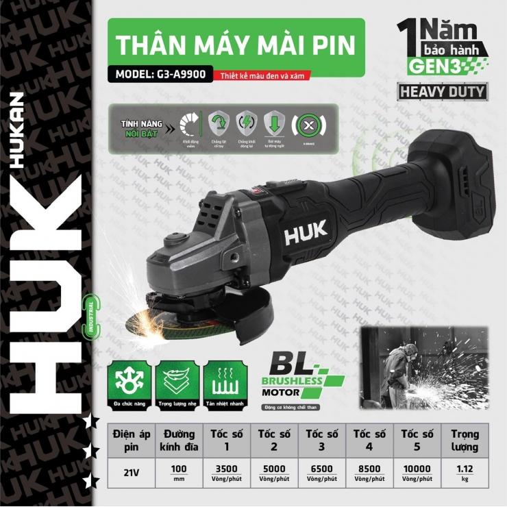 Máy mài Pin 21V tốc cao Hukan G3-A9900 ( 5 cấp chỉnh tốc )