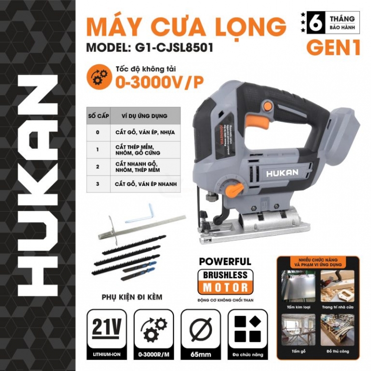 Máy cưa lọng pin 21V Hukan G1-CJSL8501 Brushless