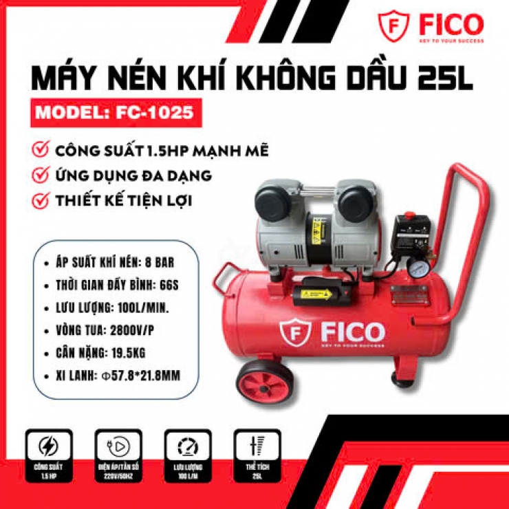 Máy nén khí không dầu 25 lít FICO FC-1025