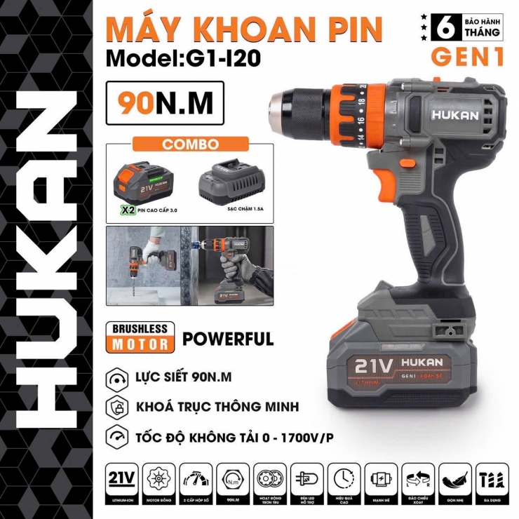 Máy kkhoan Pin 21V Hukan HM21-G1-i20 Brushless