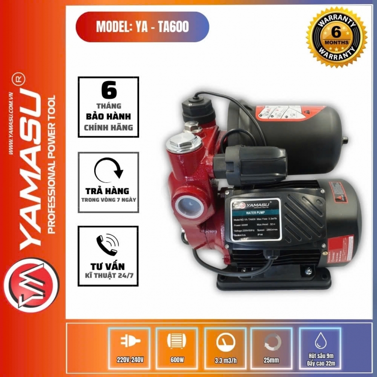 Máy bơm tăng áp điện tử 600W Yamasu YA-TA600